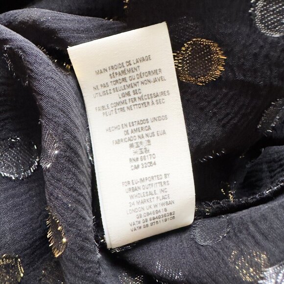 Free People Silk Geometric Gold and Silver Polka Dot Print Top - Black - Picture 7 of 7